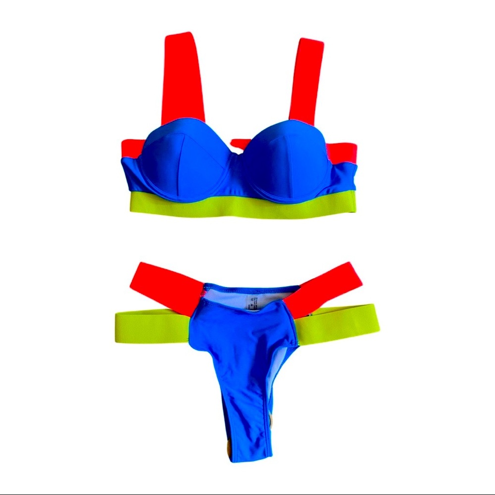 NEW Beautiful neon blue yellow hot pink bikini summer swimwear